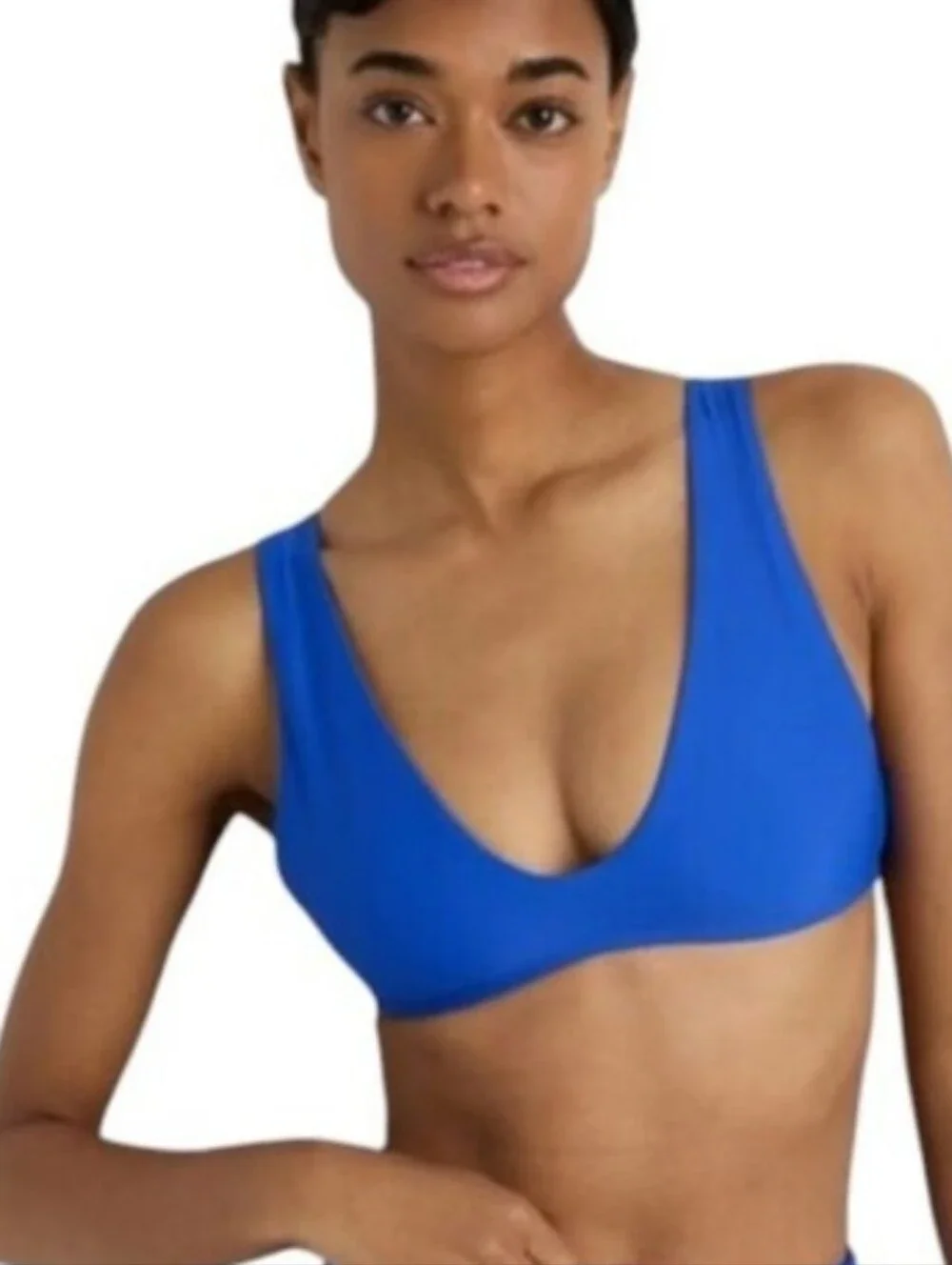quince italian v-neck bikini top, s, electric blue